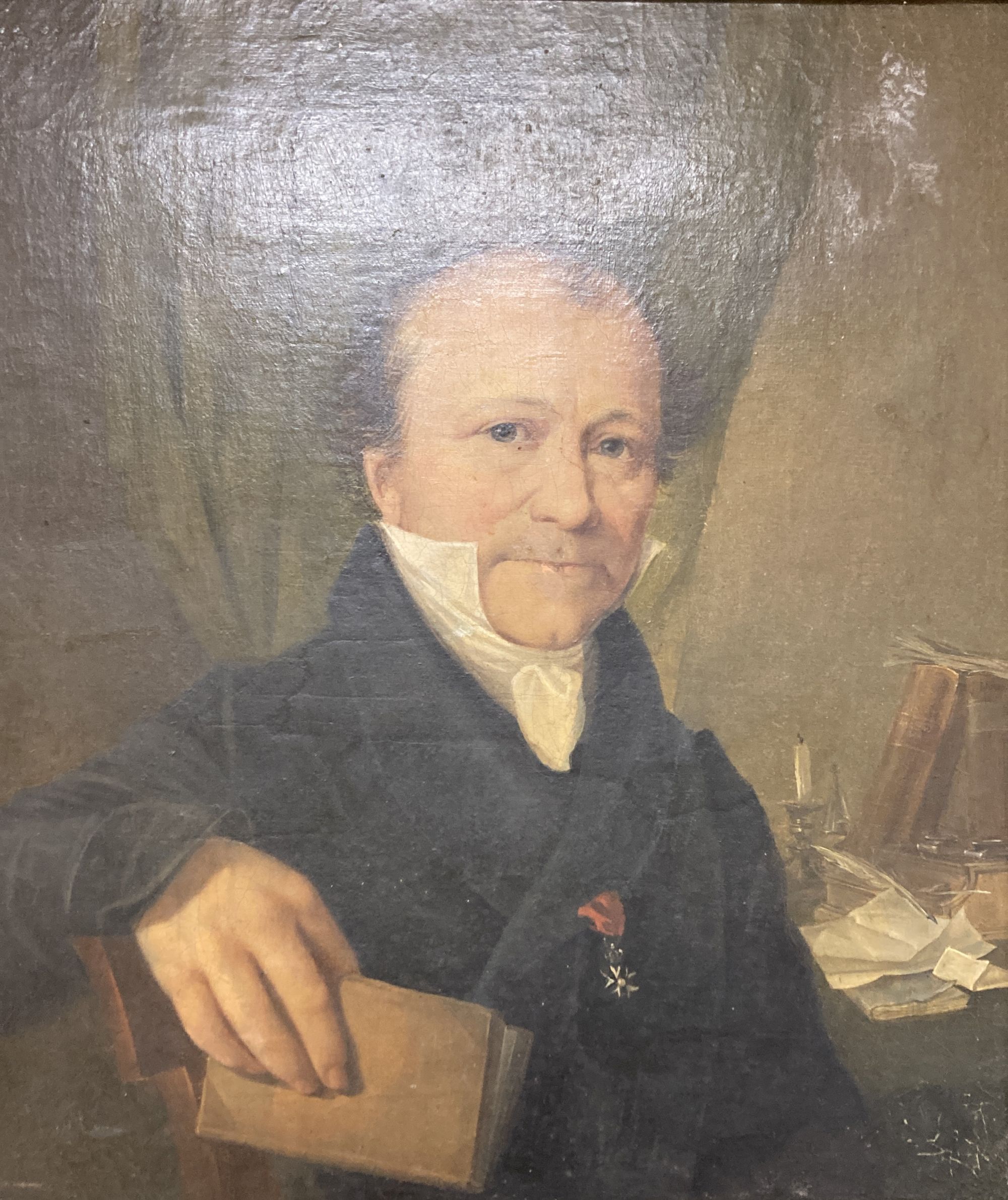 19th century French School, oil on canvas, Half length portrait of a seated gentleman wearing the Légion dHonneur, 39 x 34cm